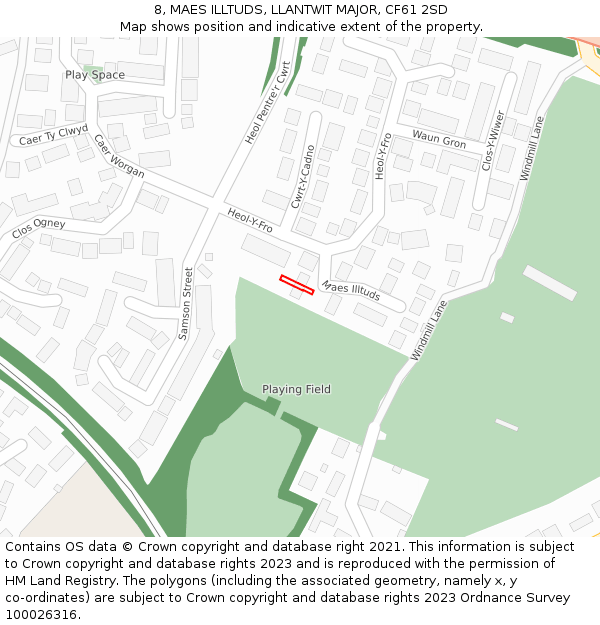 8, MAES ILLTUDS, LLANTWIT MAJOR, CF61 2SD: Location map and indicative extent of plot