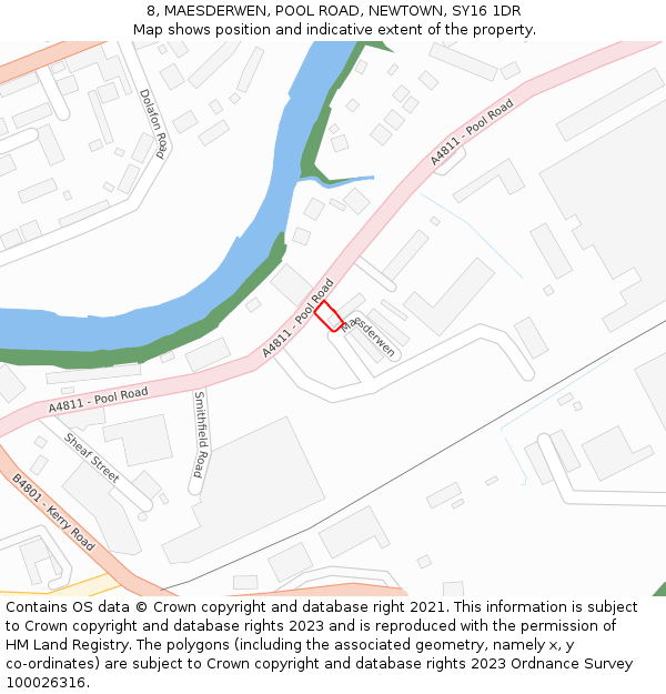 8, MAESDERWEN, POOL ROAD, NEWTOWN, SY16 1DR: Location map and indicative extent of plot