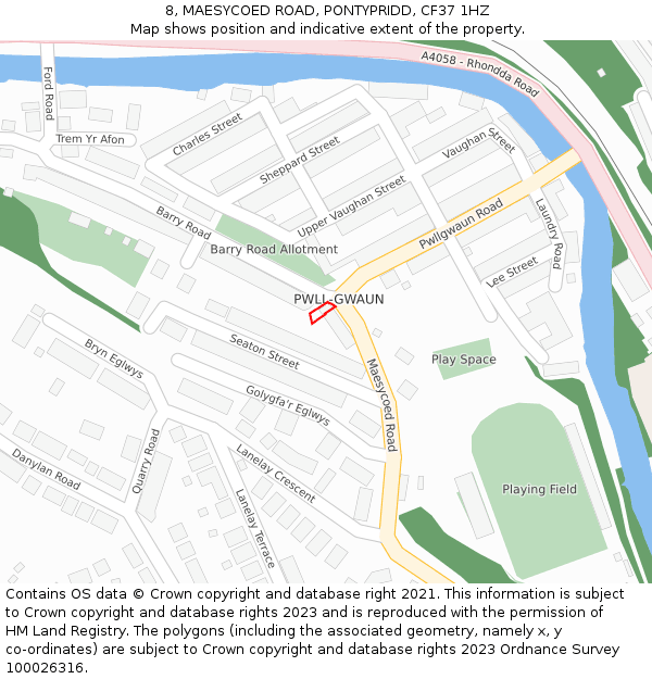 8, MAESYCOED ROAD, PONTYPRIDD, CF37 1HZ: Location map and indicative extent of plot