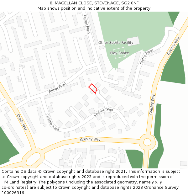 8, MAGELLAN CLOSE, STEVENAGE, SG2 0NF: Location map and indicative extent of plot