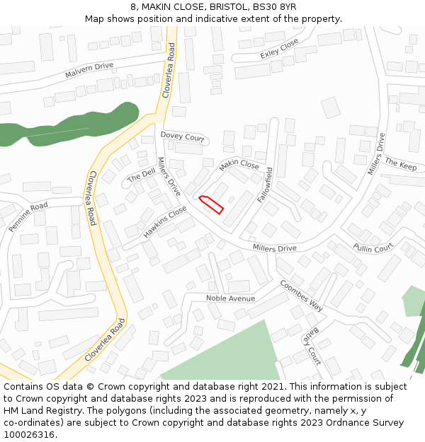 8, MAKIN CLOSE, BRISTOL, BS30 8YR: Location map and indicative extent of plot