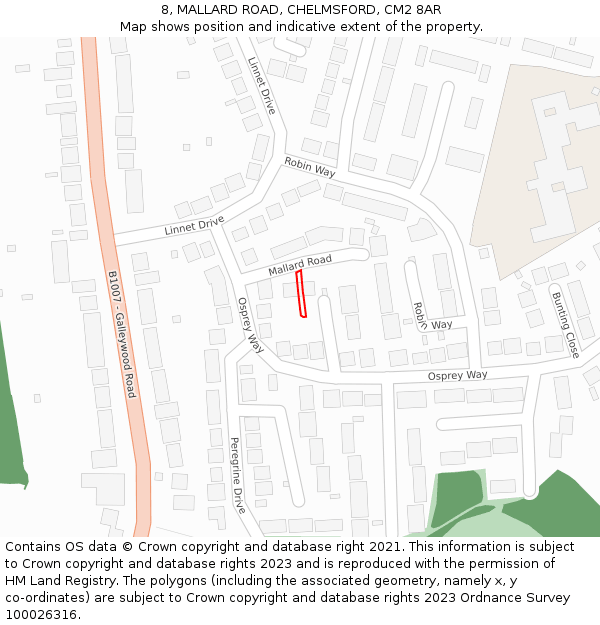8, MALLARD ROAD, CHELMSFORD, CM2 8AR: Location map and indicative extent of plot