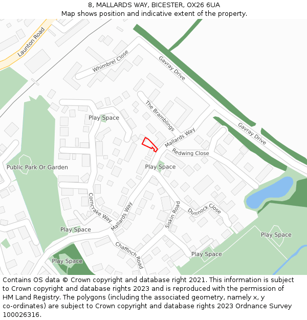 8, MALLARDS WAY, BICESTER, OX26 6UA: Location map and indicative extent of plot