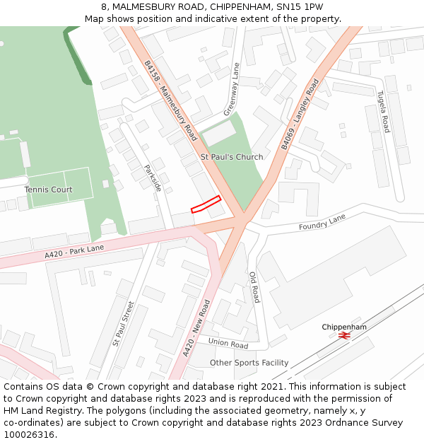 8, MALMESBURY ROAD, CHIPPENHAM, SN15 1PW: Location map and indicative extent of plot