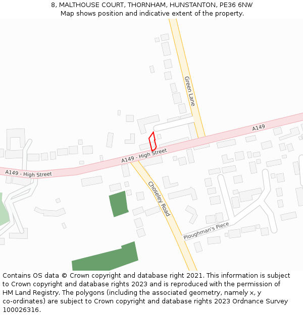8, MALTHOUSE COURT, THORNHAM, HUNSTANTON, PE36 6NW: Location map and indicative extent of plot