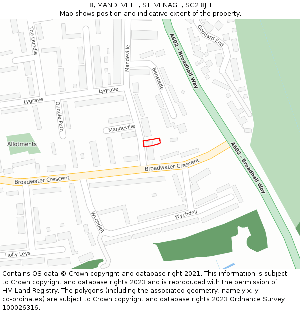 8, MANDEVILLE, STEVENAGE, SG2 8JH: Location map and indicative extent of plot
