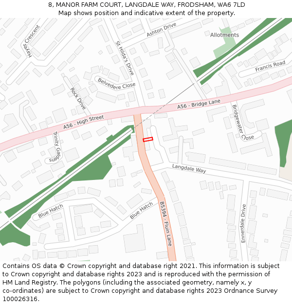 8, MANOR FARM COURT, LANGDALE WAY, FRODSHAM, WA6 7LD: Location map and indicative extent of plot