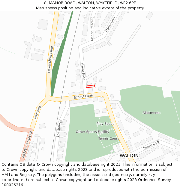 8, MANOR ROAD, WALTON, WAKEFIELD, WF2 6PB: Location map and indicative extent of plot