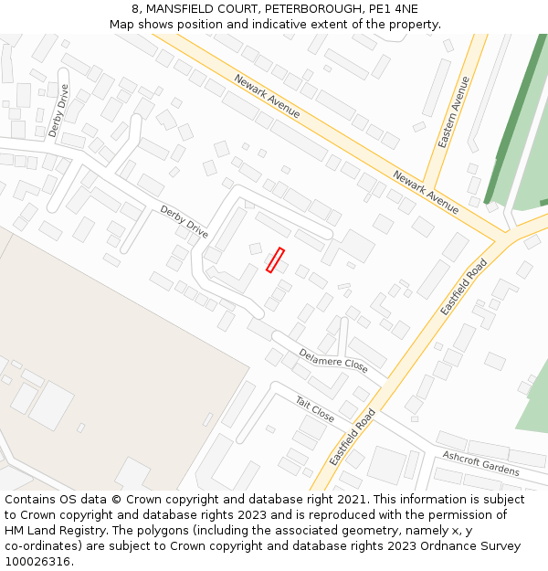 8, MANSFIELD COURT, PETERBOROUGH, PE1 4NE: Location map and indicative extent of plot