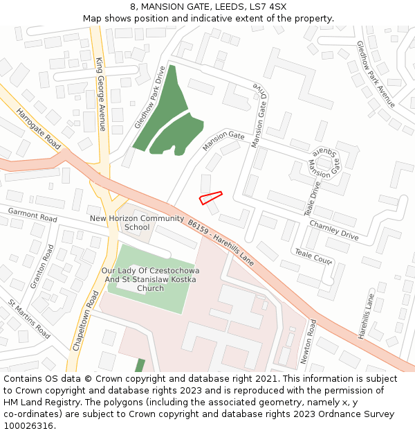 8, MANSION GATE, LEEDS, LS7 4SX: Location map and indicative extent of plot