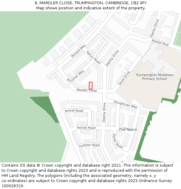 8, MARDLER CLOSE, TRUMPINGTON, CAMBRIDGE, CB2 9FY: Location map and indicative extent of plot