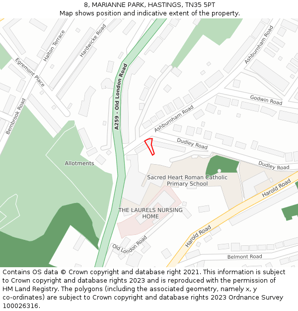 8, MARIANNE PARK, HASTINGS, TN35 5PT: Location map and indicative extent of plot