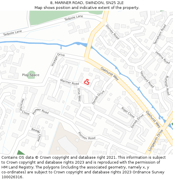 8, MARINER ROAD, SWINDON, SN25 2LE: Location map and indicative extent of plot
