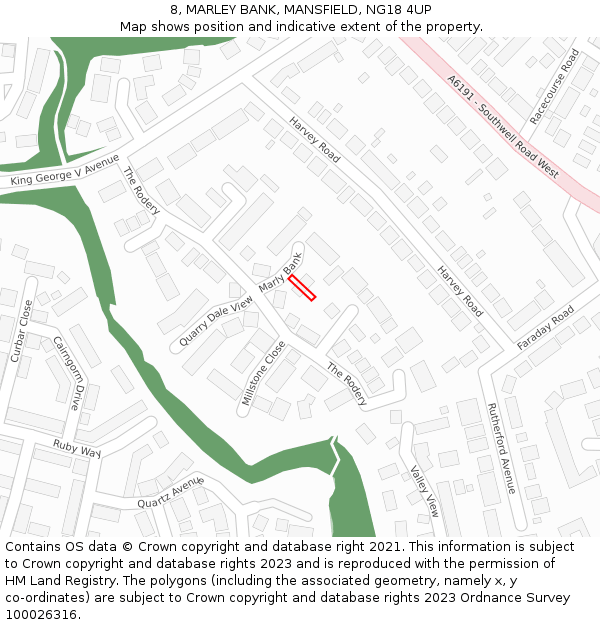 8, MARLEY BANK, MANSFIELD, NG18 4UP: Location map and indicative extent of plot
