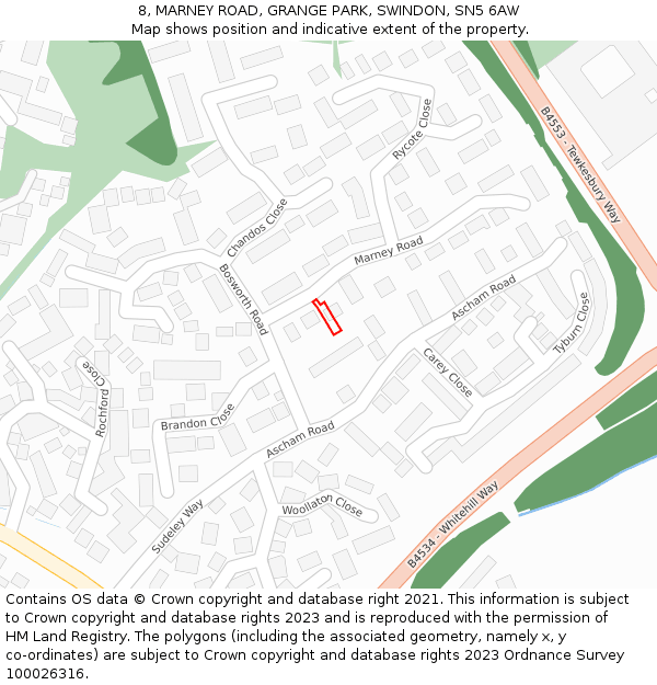 8, MARNEY ROAD, GRANGE PARK, SWINDON, SN5 6AW: Location map and indicative extent of plot