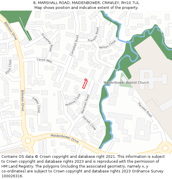 8, MARSHALL ROAD, MAIDENBOWER, CRAWLEY, RH10 7UL: Location map and indicative extent of plot