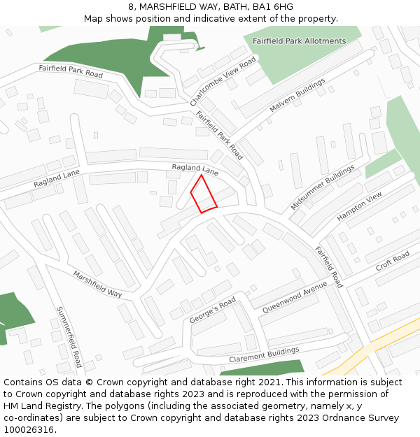 8, MARSHFIELD WAY, BATH, BA1 6HG: Location map and indicative extent of plot