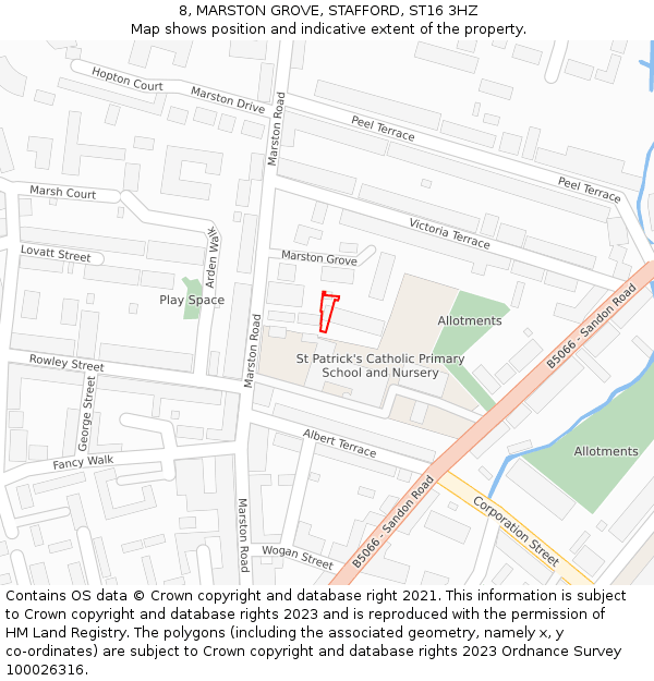 8, MARSTON GROVE, STAFFORD, ST16 3HZ: Location map and indicative extent of plot