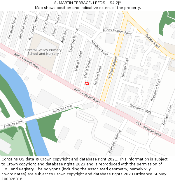 8, MARTIN TERRACE, LEEDS, LS4 2JY: Location map and indicative extent of plot