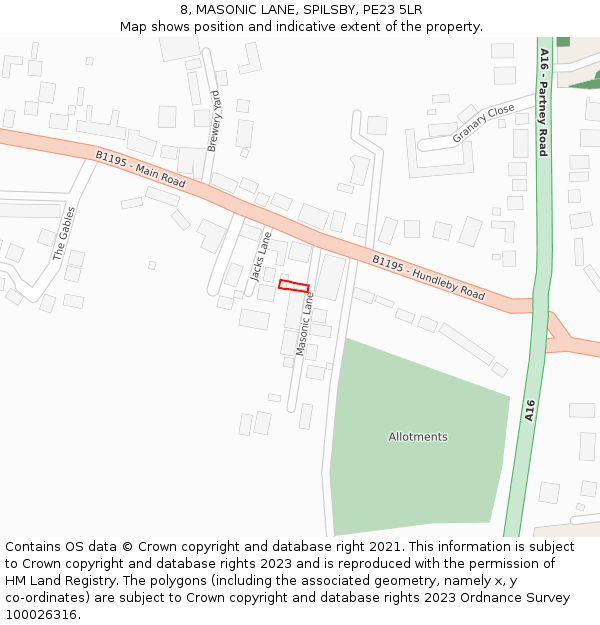 8, MASONIC LANE, SPILSBY, PE23 5LR: Location map and indicative extent of plot