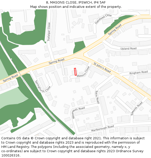8, MASONS CLOSE, IPSWICH, IP4 5AF: Location map and indicative extent of plot