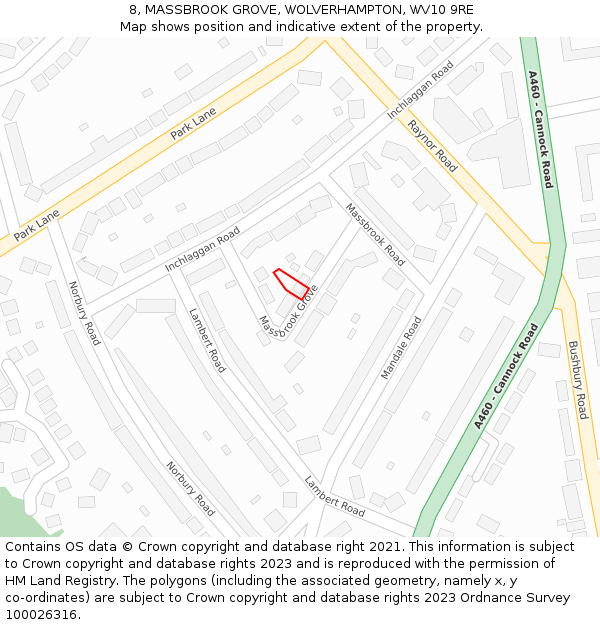 8, MASSBROOK GROVE, WOLVERHAMPTON, WV10 9RE: Location map and indicative extent of plot