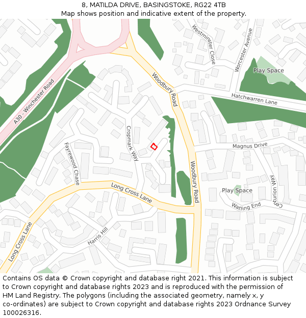8, MATILDA DRIVE, BASINGSTOKE, RG22 4TB: Location map and indicative extent of plot