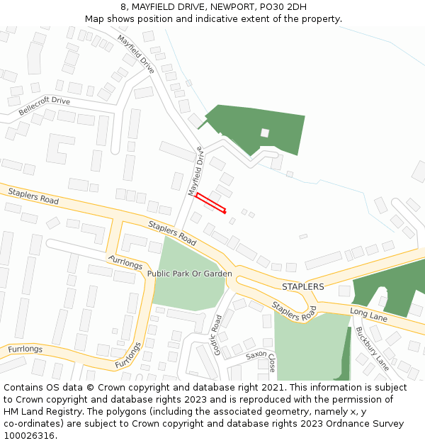 8, MAYFIELD DRIVE, NEWPORT, PO30 2DH: Location map and indicative extent of plot