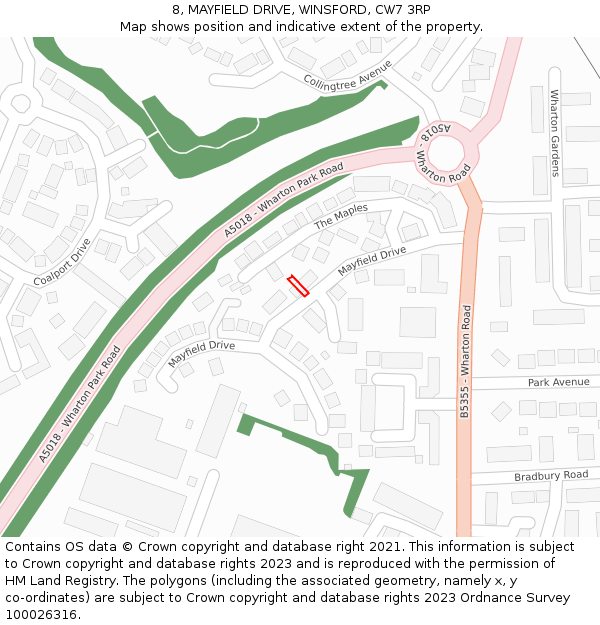 8, MAYFIELD DRIVE, WINSFORD, CW7 3RP: Location map and indicative extent of plot