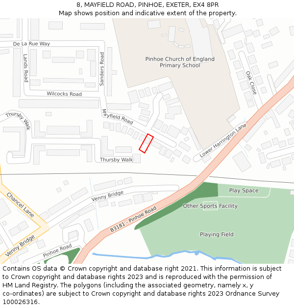 8, MAYFIELD ROAD, PINHOE, EXETER, EX4 8PR: Location map and indicative extent of plot