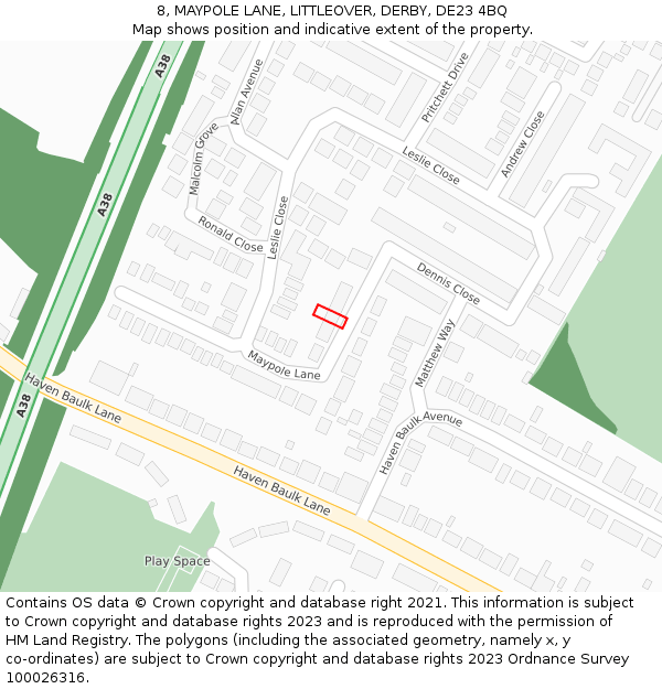 8, MAYPOLE LANE, LITTLEOVER, DERBY, DE23 4BQ: Location map and indicative extent of plot