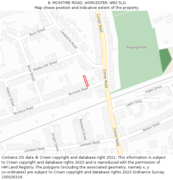 8, MCINTYRE ROAD, WORCESTER, WR2 5LG: Location map and indicative extent of plot
