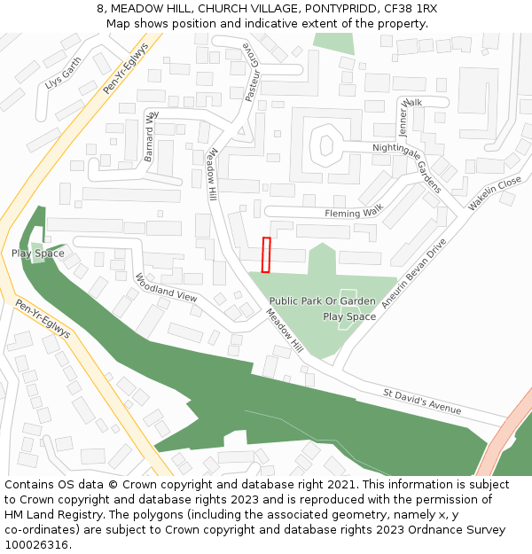 8, MEADOW HILL, CHURCH VILLAGE, PONTYPRIDD, CF38 1RX: Location map and indicative extent of plot