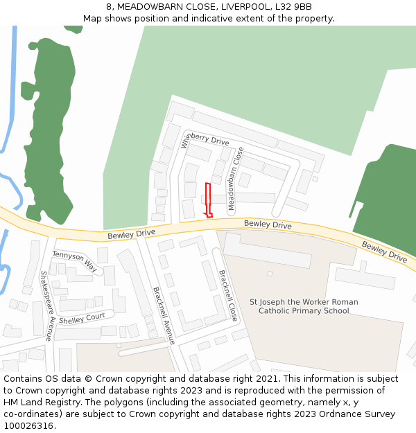 8, MEADOWBARN CLOSE, LIVERPOOL, L32 9BB: Location map and indicative extent of plot