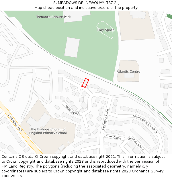 8, MEADOWSIDE, NEWQUAY, TR7 2LJ: Location map and indicative extent of plot