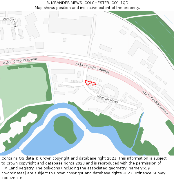8, MEANDER MEWS, COLCHESTER, CO1 1QD: Location map and indicative extent of plot
