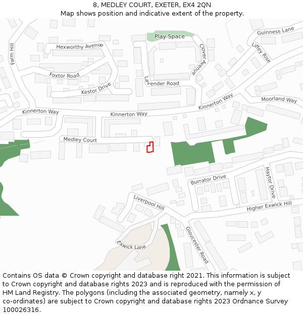 8, MEDLEY COURT, EXETER, EX4 2QN: Location map and indicative extent of plot