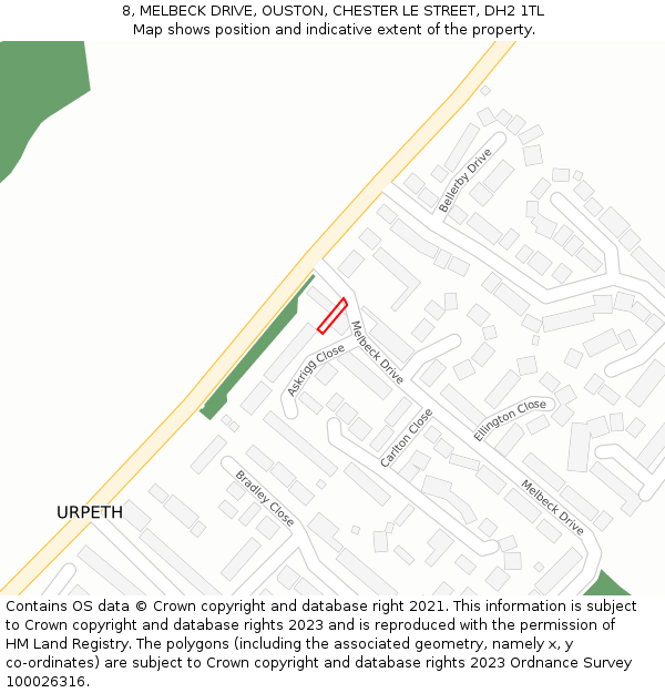 8, MELBECK DRIVE, OUSTON, CHESTER LE STREET, DH2 1TL: Location map and indicative extent of plot