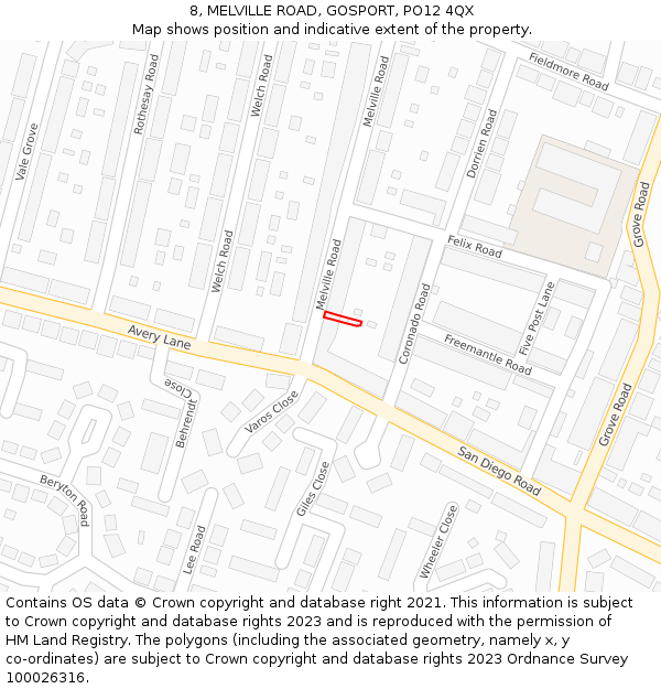 8, MELVILLE ROAD, GOSPORT, PO12 4QX: Location map and indicative extent of plot