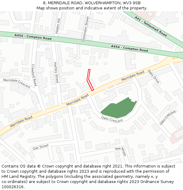 8, MERRIDALE ROAD, WOLVERHAMPTON, WV3 9SB: Location map and indicative extent of plot