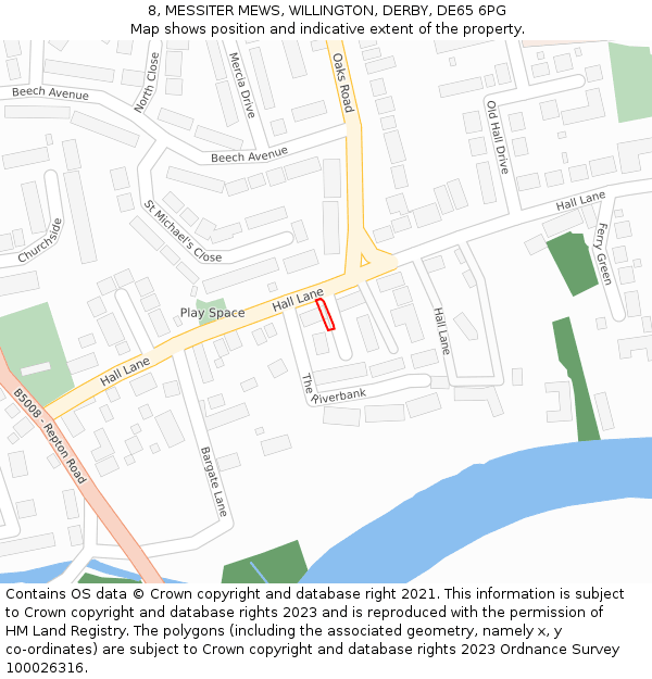 8, MESSITER MEWS, WILLINGTON, DERBY, DE65 6PG: Location map and indicative extent of plot