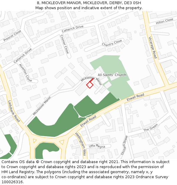8, MICKLEOVER MANOR, MICKLEOVER, DERBY, DE3 0SH: Location map and indicative extent of plot