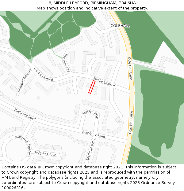 8, MIDDLE LEAFORD, BIRMINGHAM, B34 6HA: Location map and indicative extent of plot