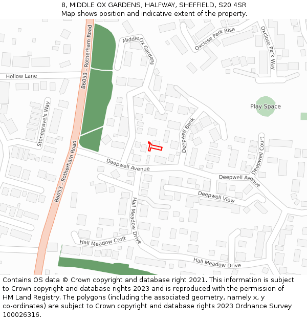 8, MIDDLE OX GARDENS, HALFWAY, SHEFFIELD, S20 4SR: Location map and indicative extent of plot