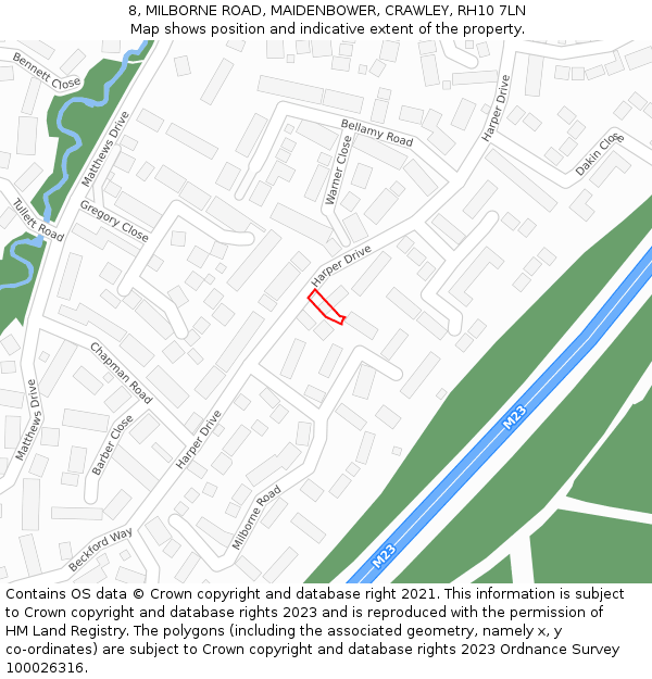 8, MILBORNE ROAD, MAIDENBOWER, CRAWLEY, RH10 7LN: Location map and indicative extent of plot