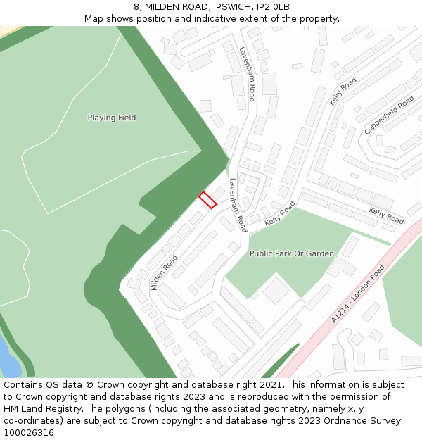 8, MILDEN ROAD, IPSWICH, IP2 0LB: Location map and indicative extent of plot