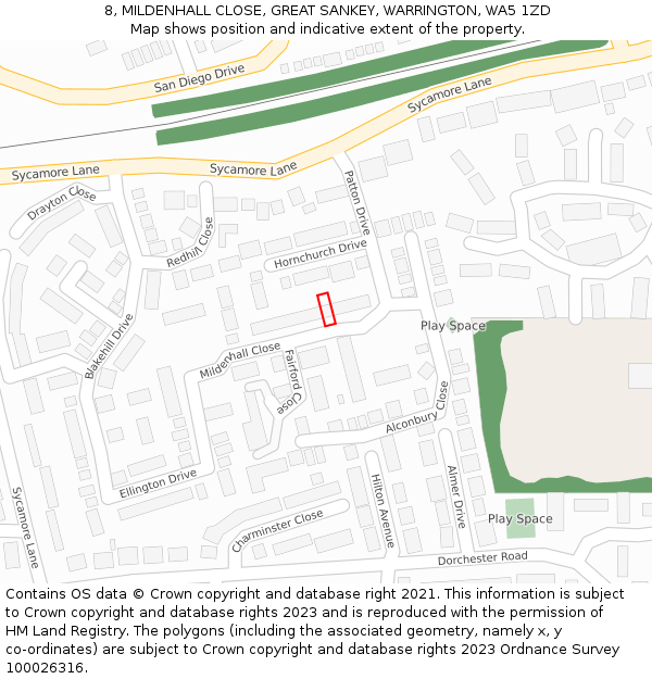 8, MILDENHALL CLOSE, GREAT SANKEY, WARRINGTON, WA5 1ZD: Location map and indicative extent of plot