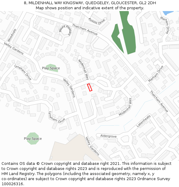 8, MILDENHALL WAY KINGSWAY, QUEDGELEY, GLOUCESTER, GL2 2DH: Location map and indicative extent of plot