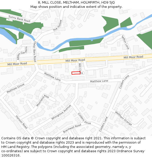 8, MILL CLOSE, MELTHAM, HOLMFIRTH, HD9 5JQ: Location map and indicative extent of plot