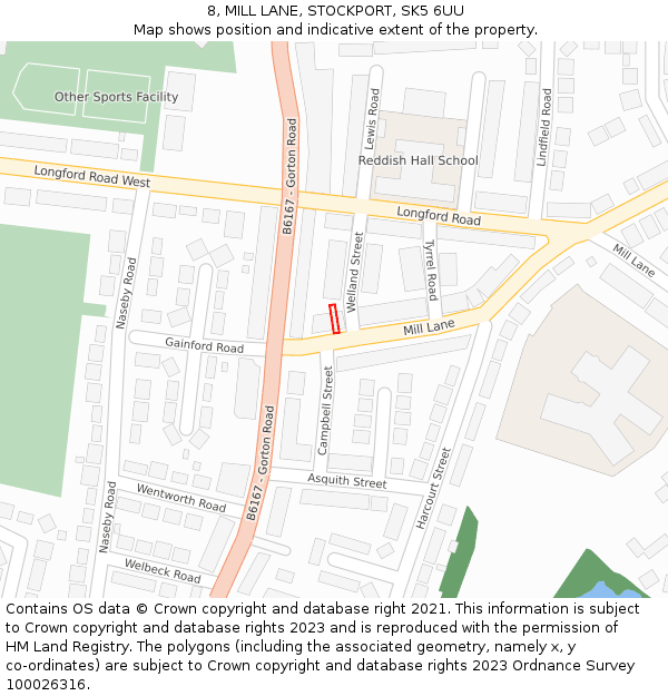 8, MILL LANE, STOCKPORT, SK5 6UU: Location map and indicative extent of plot